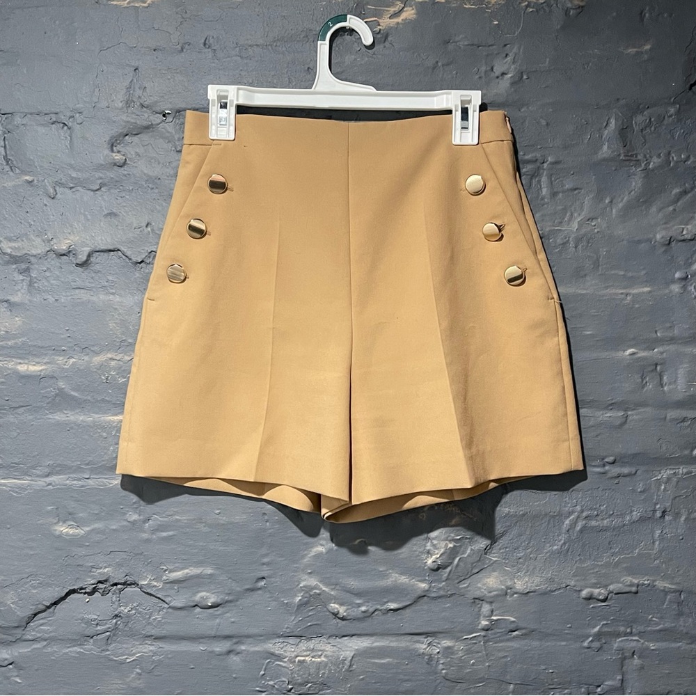 High waisted camel trouser shorts